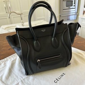Celine Black Leather Tote Bag